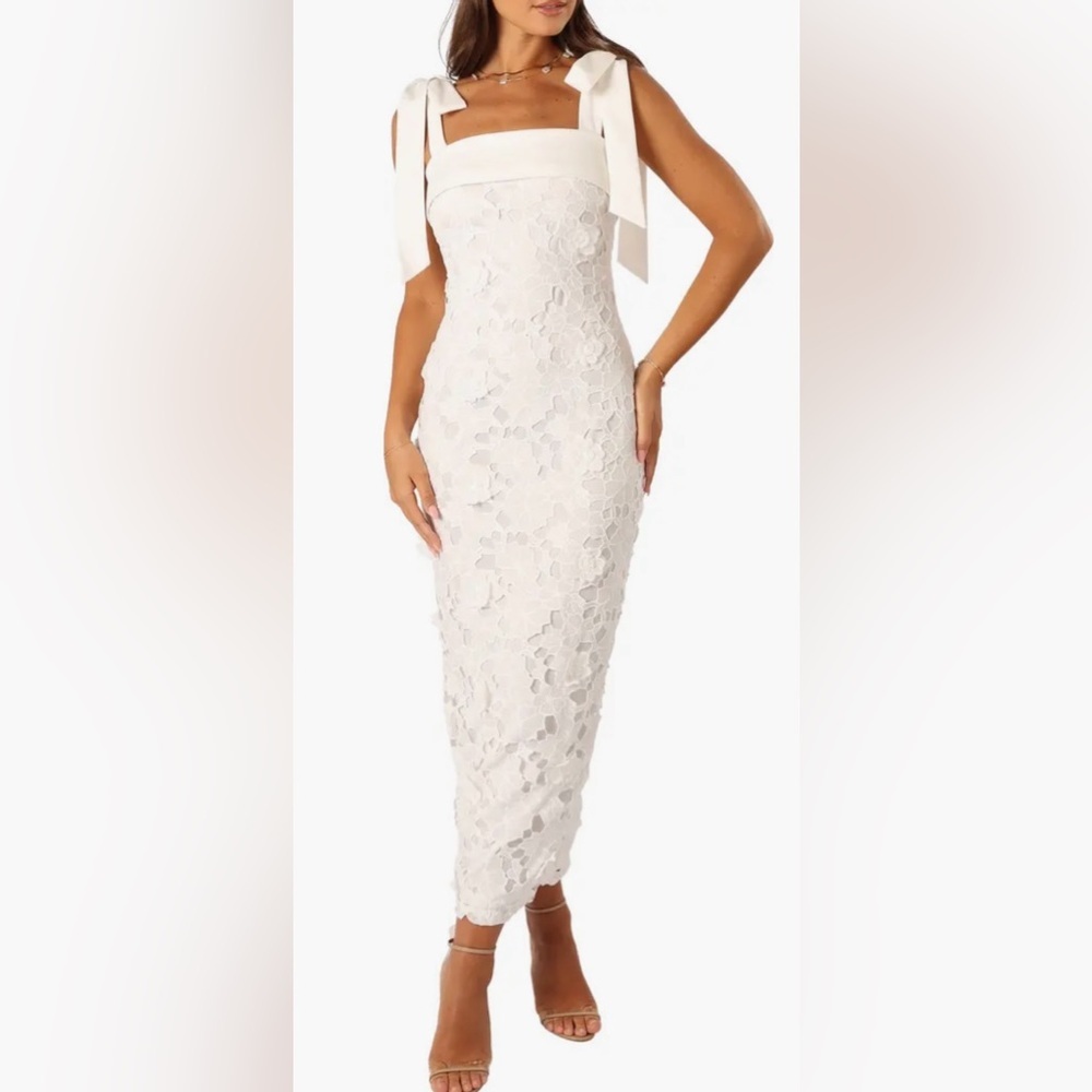 NEW Petal and Pup Dress White Emersyn Lace Sheath Tie Sleeves Midi SZ XL